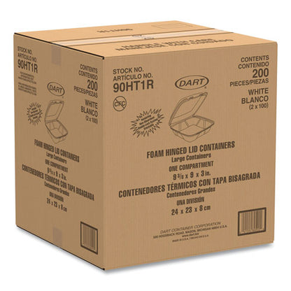 9x9x3 Dart Foam Hinged Containers, 9.01x9.4x3.1, White, 200/cs