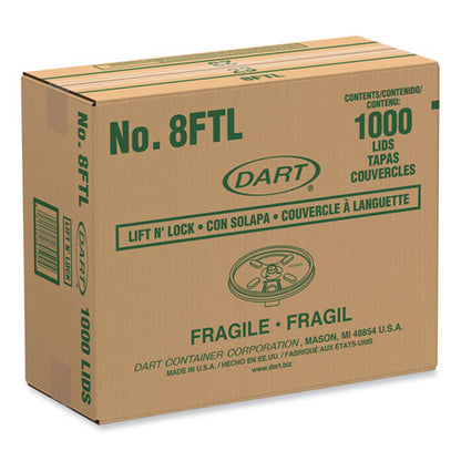 8oz Dart Lift n' Lock Plastic Hot Cup Lids, Fits Cups, White, 1,000/Carton