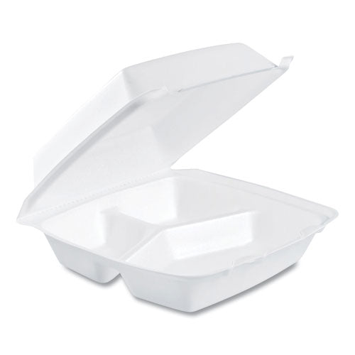 8x8 3 Compartment DART Foam Hinged Containers, 8.38x7.78x3.25 , white, 200/cs