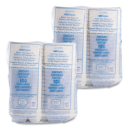 8x8 3 Compartment DART Foam Hinged Containers, 8.38x7.78x3.25 , white, 200/cs