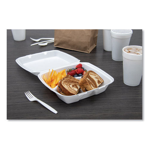 8x8 3 Compartment DART Foam Hinged Containers, 8.38x7.78x3.25 , white, 200/cs