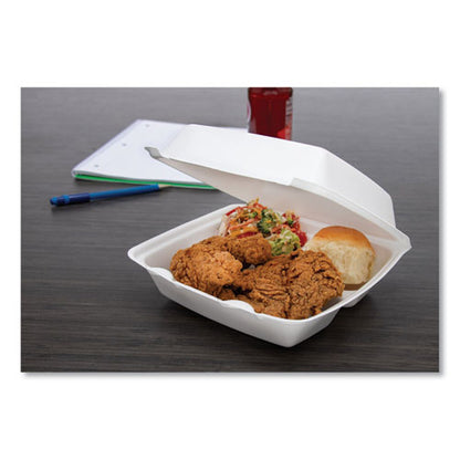 8x8 3 Compartment DART Foam Hinged Containers, 8.38x7.78x3.25 , white, 200/cs