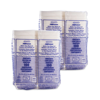 8x8 1 Compartment Dart Foam Hinged Containers, 8.38x7.78x3.25, White, 200/cs