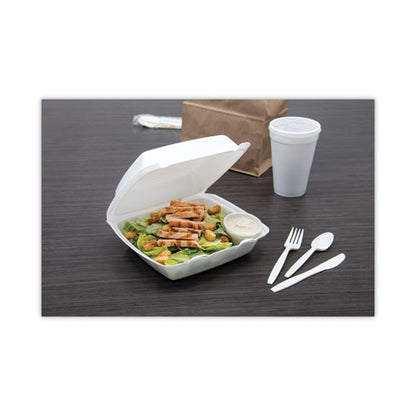 8x8 1 Compartment Dart Foam Hinged Containers, 8.38x7.78x3.25, White, 200/cs