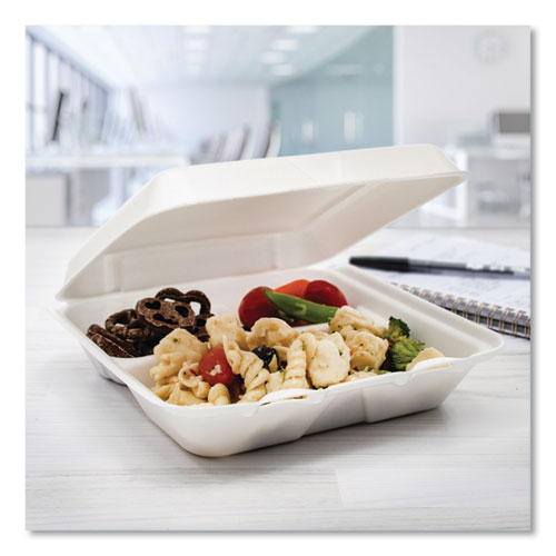 7.5x8x2.3 Dart Foam Hinged Lid Containers, 3 Compartment, White, 200/CS