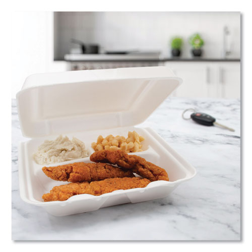 7.5x8x2.3 Dart Foam Hinged Lid Containers, 3 Compartment, White, 200/CS