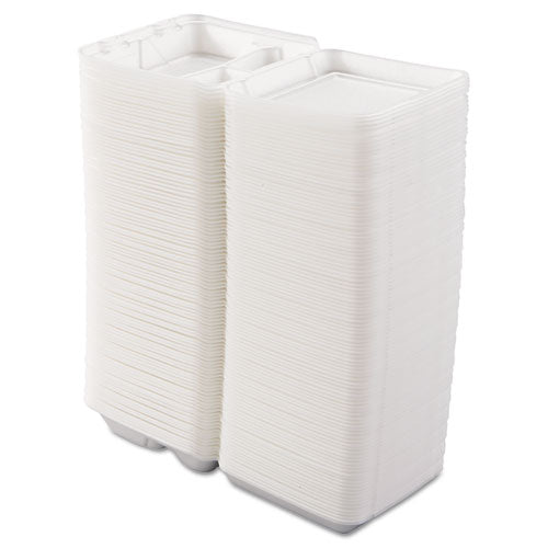 7.5x8x2.3 Dart Foam Hinged Lid Containers, 3 Compartment, White, 200/CS