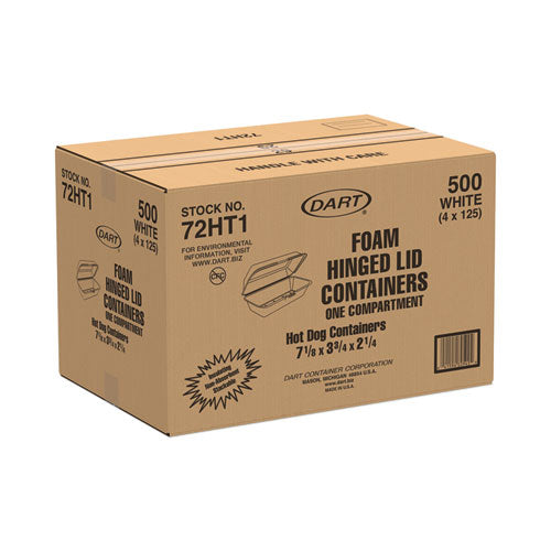 7x4x2.3 Dart Foam Hinged Lid Hot Dog Container, White, 7.1x3.8x2.3, 500/CS