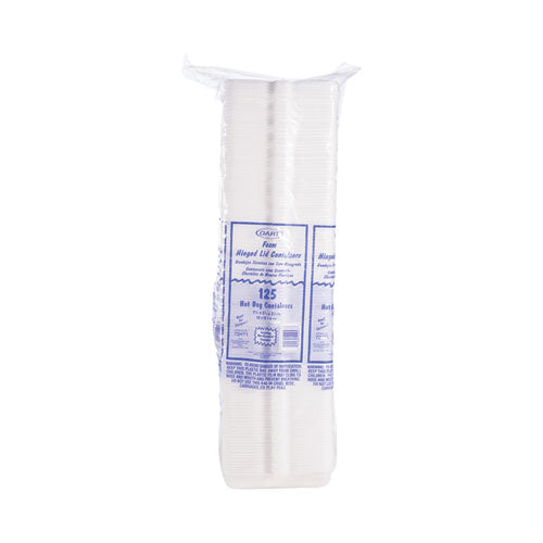 7x4x2.3 Dart Foam Hinged Lid Hot Dog Container, White, 7.1x3.8x2.3, 500/CS