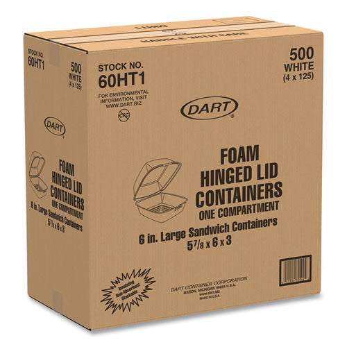 6x6x3 Dart Foam Hinged Lid Container, 6x5.78x3, White, 500/cs