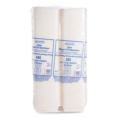 6x6x3 Dart Foam Hinged Lid Container, 6x5.78x3, White, 500/cs