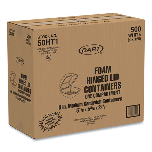 5x5x3 Dart Foam Hinged Lid Containers, White, 500/cs