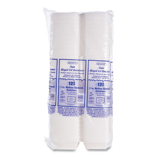 5x5x3 Dart Foam Hinged Lid Containers, White, 500/cs