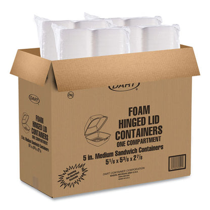 5x5x3 Dart Foam Hinged Lid Containers, White, 500/cs