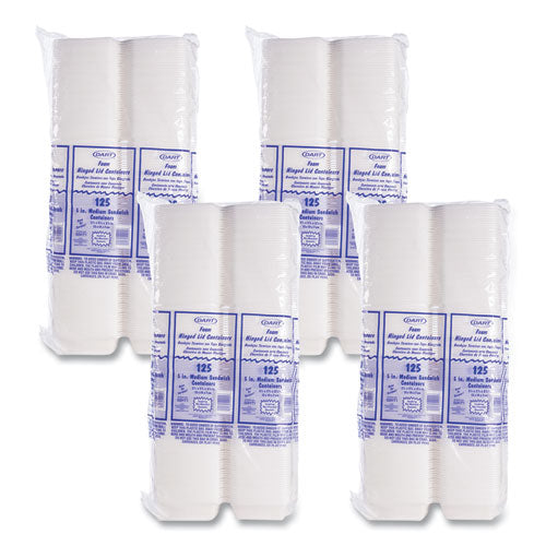 5x5x3 Dart Foam Hinged Lid Containers, White, 500/cs