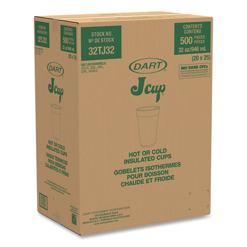 32oz 32TJ32 Dart Foam Drink Cups, White, 500/cs