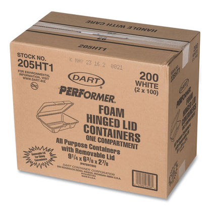 6.4x9.3x2.9 Foam Hinged Lid Containers, Dart, 1 Compartment, White, 200/cs
