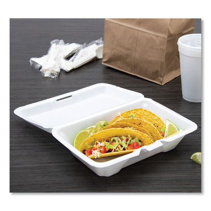 6.4x9.3x2.9 Foam Hinged Lid Containers, Dart, 1 Compartment, White, 200/cs