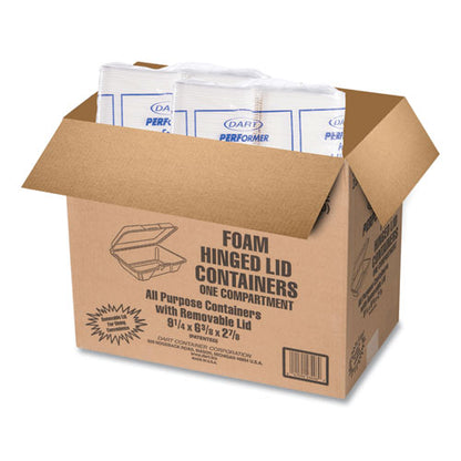 6.4x9.3x2.9 Foam Hinged Lid Containers, Dart, 1 Compartment, White, 200/cs