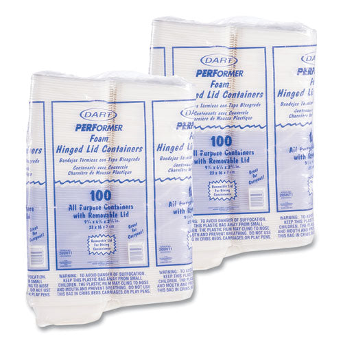 6.4x9.3x2.9 Foam Hinged Lid Containers, Dart, 1 Compartment, White, 200/cs