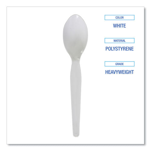 Boardwalk Heavyweight Polystyrene Cutlery, Teaspoon, White, 1000/ct