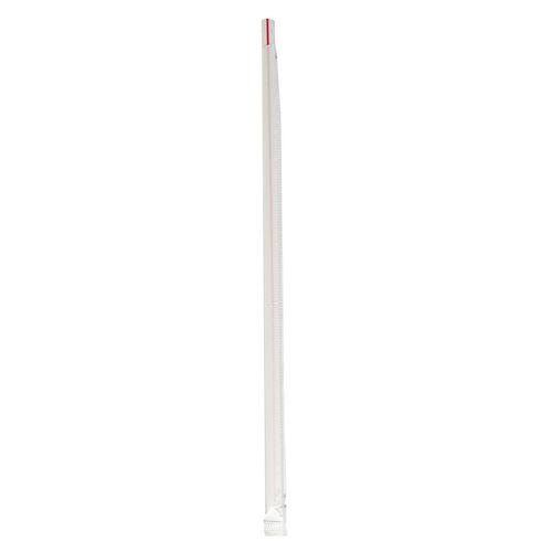 10.25 inch White/Red Striped, Wrapped Jumbo Straws, Boardwalk, Polypropylene, 2000/CS