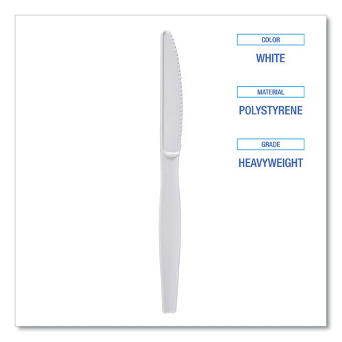 Boardwalk Heavyweight Polystyrene Cutlery, Knife, White, 1000/cs