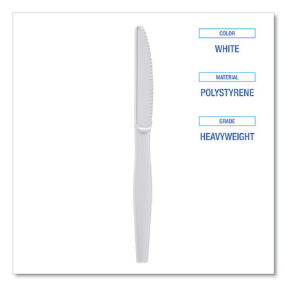 Boardwalk Heavyweight Polystyrene Cutlery, Knife, White, 1000/cs