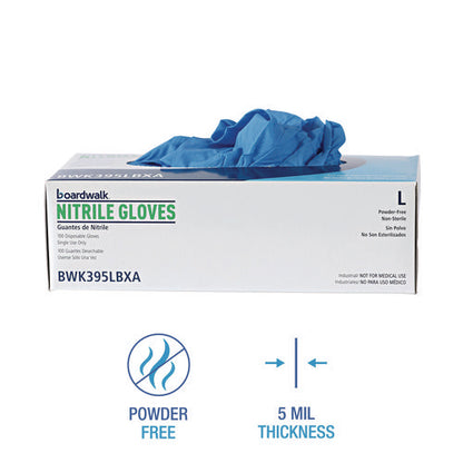 Large Nitrile Gloves Blue Boardwalk Disposable Powder-Free, 5 mil, 100/Box, 10 Boxes/ct