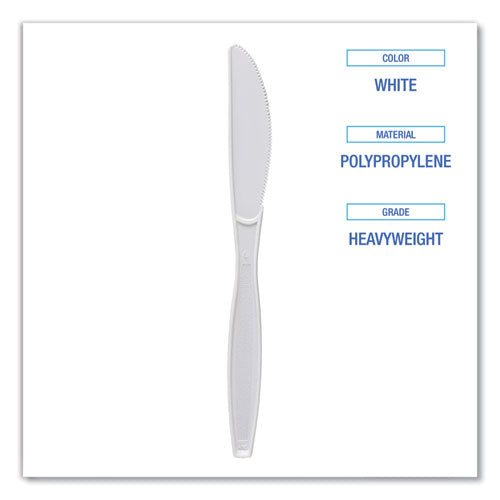Boardwalk Heavyweight Polypropylene Cutlery, Knife, White, 1000/cs