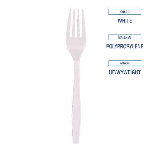 Heavyweight Boardwalk Polypropylene Cutlery, Fork, White, 1000/cs