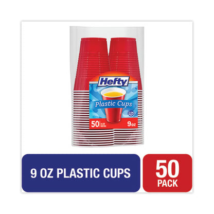 9oz Hefty Easy Grip Disposable Plastic Party Cups, Red, 50/pk