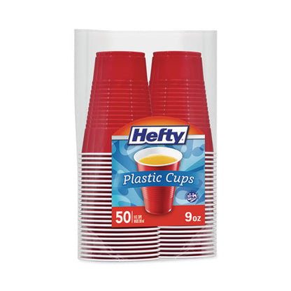 9oz Hefty Easy Grip Disposable Plastic Party Cups, Red, 50/pk