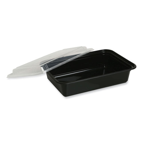 38oz Rectangular Microwavable Food Container with Lid, 8.81x6.02x2.48, Black/Clear, Plastic, 150/cs
