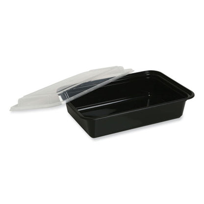 38oz Rectangular Microwavable Food Container with Lid, 8.81x6.02x2.48, Black/Clear, Plastic, 150/cs
