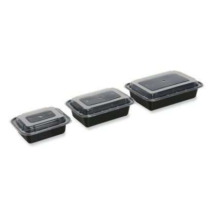 38oz Rectangular Microwavable Food Container with Lid, 8.81x6.02x2.48, Black/Clear, Plastic, 150/cs