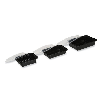 38oz Rectangular Microwavable Food Container with Lid, 8.81x6.02x2.48, Black/Clear, Plastic, 150/cs