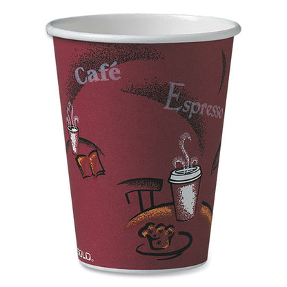 12oz SOLO Paper Hot Drink Cups in Bistro Design, Maroon, 50/pk