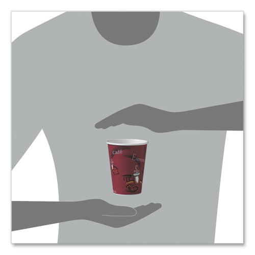 12oz SOLO Paper Hot Drink Cups in Bistro Design, Maroon, 50/pk