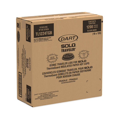 Solo Traveler Sip Through Lids for ThermoGuard Hot Cups, Fits 12, 16, 20, 24 oz, Black, 1,200/ct