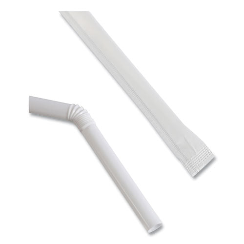7.75 inch Boardwalk Flexible Wrapped Straws, Plastic, White, 500/pack, 20 Packs/ct