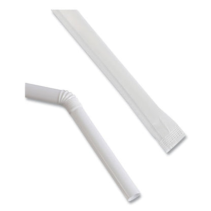 7.75 inch Boardwalk Flexible Wrapped Straws, Plastic, White, 500/pack, 20 Packs/ct