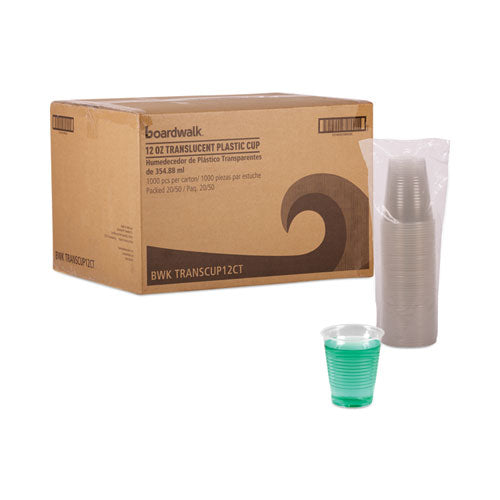 12oz Translucent Plastic Cold Cups, Polypropylene, Boardwalk, 1000/cs