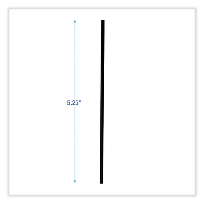 5.25 inch Boardwalk Single-Tube Stir-Straws, Polypropylene, Black, 1,000/pack, 10 Packs/carton