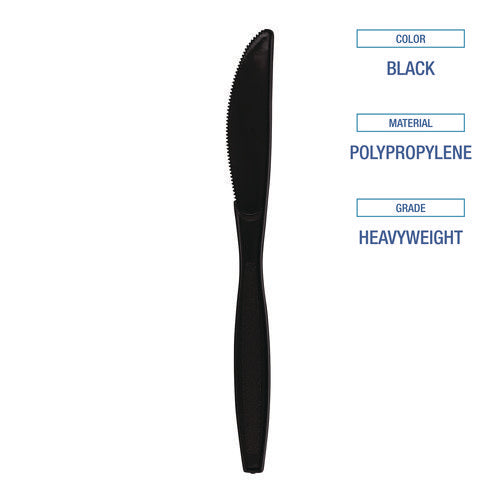Boardwalk Heavyweight Polypropylene Cutlery, Knife, Black, 1000/cs