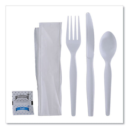 Heavyweight 6pcs Cutlery Kit White, Condiment, fork, knife, napkin, spoon, Boardwalk, 250/cs