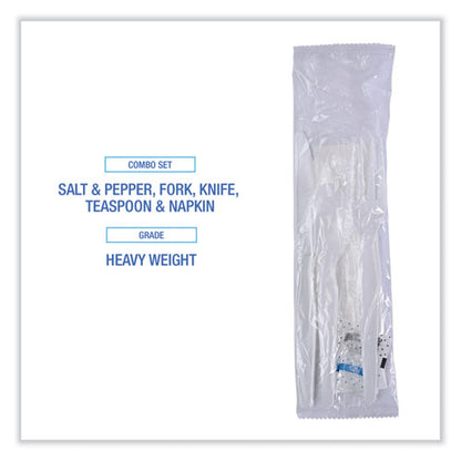 Heavyweight 6pcs Cutlery Kit White, Condiment, fork, knife, napkin, spoon, Boardwalk, 250/cs