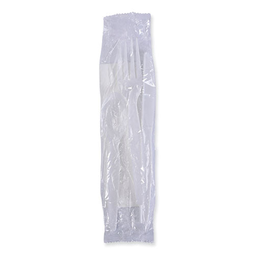 Heavyweight 6pcs Cutlery Kit White, Condiment, fork, knife, napkin, spoon, Boardwalk, 250/cs