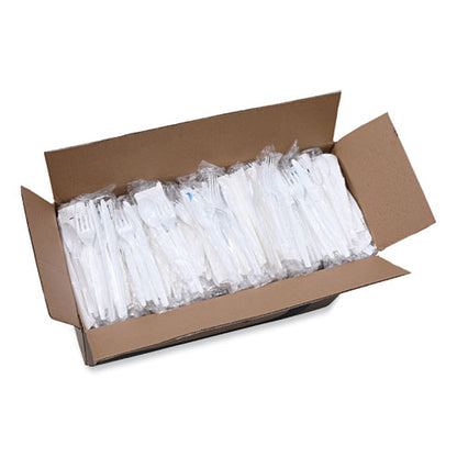 Heavyweight 6pcs Cutlery Kit White, Condiment, fork, knife, napkin, spoon, Boardwalk, 250/cs