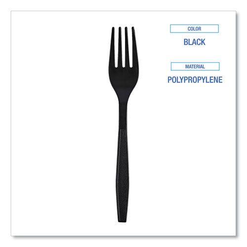 Heavyweight Boardwalk Wrapped Polypropylene Cutlery, Fork, Black, 1,000/cs